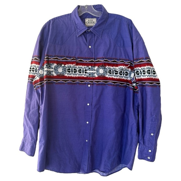 Vintage ASH CREEK Western Snap Button Up Shirt Purple 80s 90s Size L XL - Picture 1 of 6